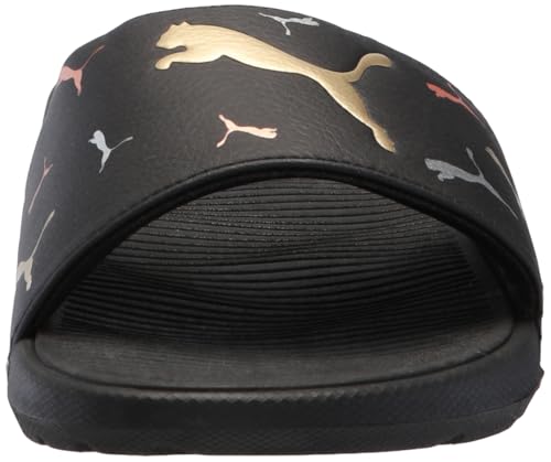 PUMA Women's Cool Cat 2.0 Slide Sandal, TOSS Black-Metallic Gold Silver, 8