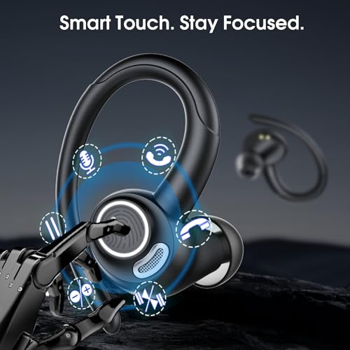 Wireless Sports Earbuds with Secure Earhooks, 48H Deep Bass/ENC Mic Ear Bud
