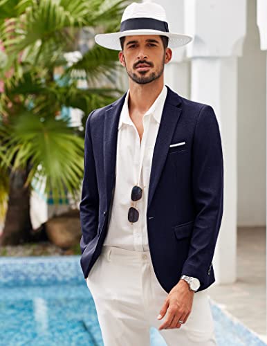 COOFANDY Men Slim Fit Suits Casual Lightweight Blazer Jackets One Button Tuxedos Navy Blue