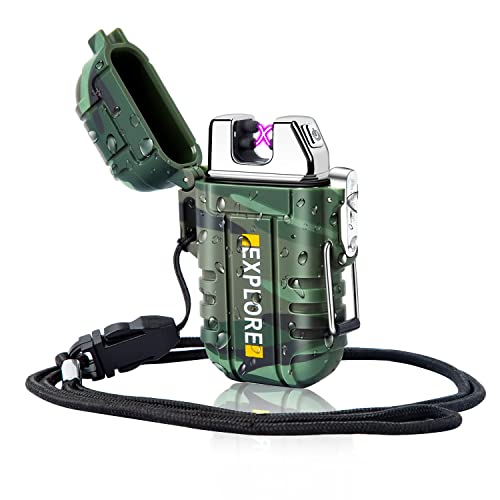 LcFun Electric Dual Arc Lighter USB Rechargeable Outdoor Windproof Flameless Plasma Lighters for Camping, Hiking, Waterproof Matches Survival Tactical Gear Fathers Day Dad Gifts Birthday Gifts for Men
