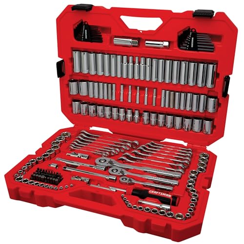 CRAFTSMAN 189 Piece Mechanics Tool Set, 1/4, 3/8 and 1/2 Inch Drive Socket Wrench Set with Thinner Ratchet, Steel 6 and 12-Point Sockets, Wrenches, Hex Keys and Specialty Bits, 90-Tooth (CMMT12134)