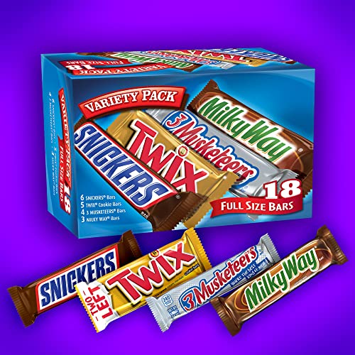 Mars SNICKERS, TWIX, MILKY WAY & 3 MUSKETEERS Individually Wrapped Variety Pack Full Size Milk Chocolate Candy Bars Bulk Assortment, 33.31 oz, 18 Bars