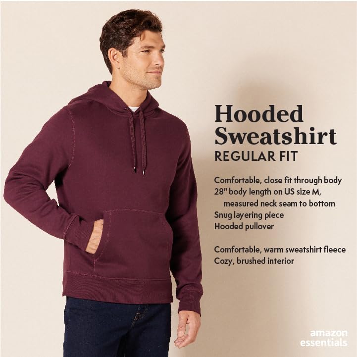 Amazon Essentials Men's Sweatshirt Hoodie, Grey Heather, Medium, Big & Tall Options Available