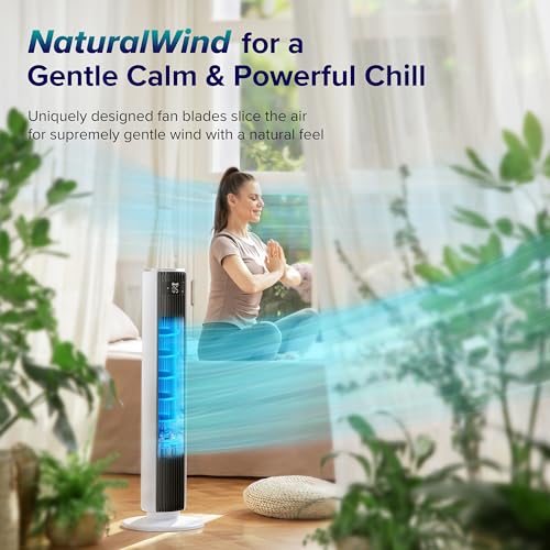 LEVOIT Tower Fan for Bedroom, 25ft/s Standing Fans that Blow Cold Air for Home, Floor Fan 90ยฐ Oscillating for Indoors, 28dB Quiet with Sensor, 12H Timer, Remoter, 5 Speeds, 4 Modes, 36 Inch, White