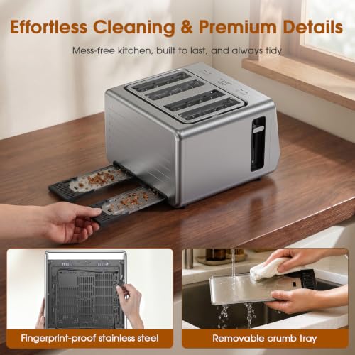 4 Slice Toaster, Wide Slots, Dual Touchscreens, Single Slice & Bagel Modes