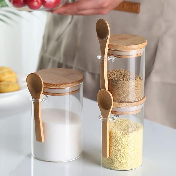 Airtight Glass Jars With Bamboo Lids And Spoons, 17oz Glass Canisters With Lid For Spice Beans Tea, Sealed Sugar Container, Glass Coffee Containers, Food Jars Canisters, Kitchen Accessories (1pcs)