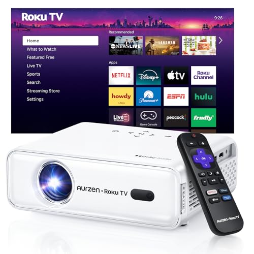 Aurzen Roku TV D1R Smart Portable Outdoor Projector with WiFi and Bluetooth