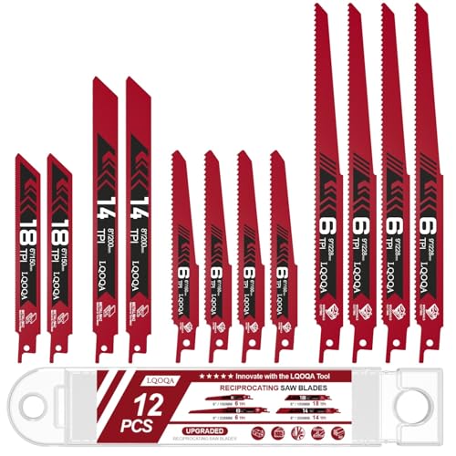 12-Piece Bi-Metal Reciprocating Saw Blade Set,Premium 6 & 8 & 9 Inch Wood & Metal Cutting Saw Blades withstorage Box,Long-Lasting Pruning Blades