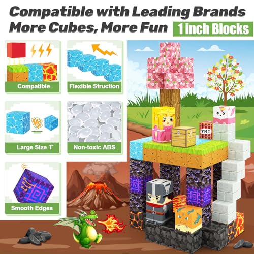 Magnetic Blocks - Build Mine Magnet World Magic Portal Set, Magnetic Tiles 1" Building Blocks Toddler Toys STEM Sensory Outdoor Toys for 3+ Year Old Boys & Girls, Creative Kids Games Kids Toys 84PCS