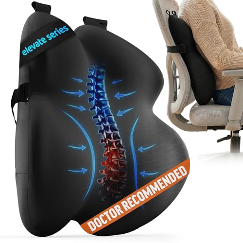 Elevate Series by Everlasting Comfort Lumbar Support Pillow for Office Chair - Memory Foam Back Cushion for Car Seat - Promotes Better Posture, Back Pain Relief - Ideal for Gaming and Desk Chairs