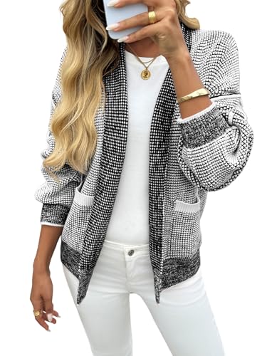 Saodimallsu Womens Open Front Cardigans Waffle Knit Sweaters with Pockets