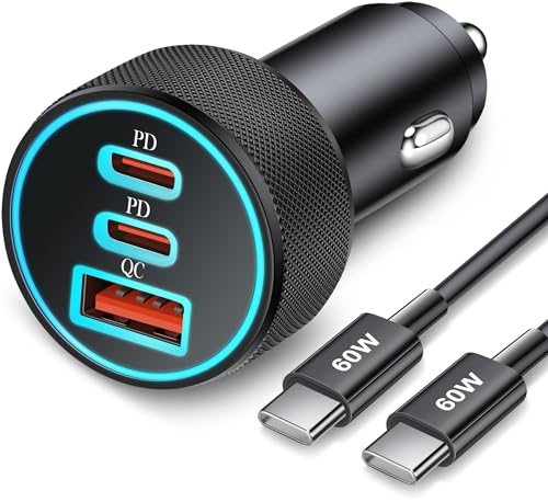 67W 3-Port Super Fast Type C Car Charger USB C for Samsung Galaxy S26 S25 S24 S23 S22 Ultra, iPhone 17/Air/16/15 Pro Max, Android, PD/QC Car Phone Adapter Accessories for Men Women + 3FT USB-C Cable