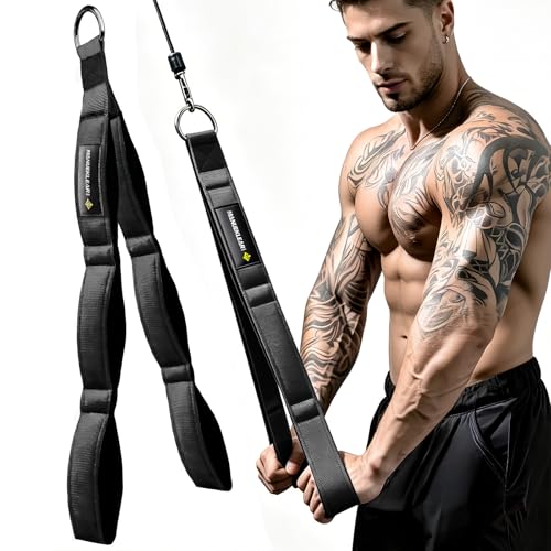 MANUEKLEAR 3 Grip Lengths in 1 Tricep Rope Cable Attachment with Ergonomic Handles, Greater ROM for Tricep Push Down Attachment Professional Gym Rope for Overhead Extension