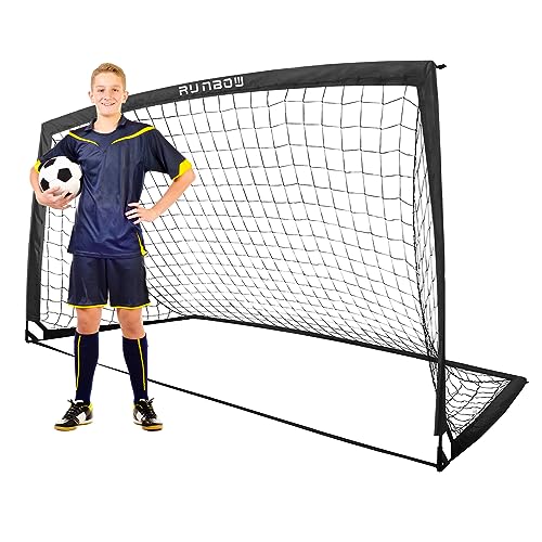 RUNBOW 9x5 ft Portable Kids Soccer Goal for Backyard Adult Junior Large Practice Soccer Net with Carry Bag (9x5FT, 1 Pack, Black)