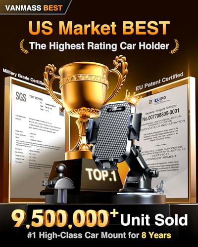 VANMASS 2024 【Best Military-Grade】 Phone Holders for Your Car 【65+LBS Strongest Suction & Clip】 Ultimate Cell Phone Mount Dashboard Window Vent for iPhone 15 Pro Max 14 13 12 Samsung Android Truck