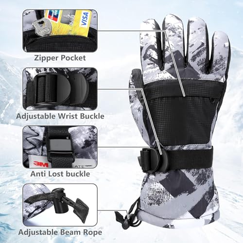Odtmger Ski Gloves, Warmest Waterproof and Breathable Snow Gloves for Cold Weather, Fits Both Men & Women,for Parent Child Outdoor