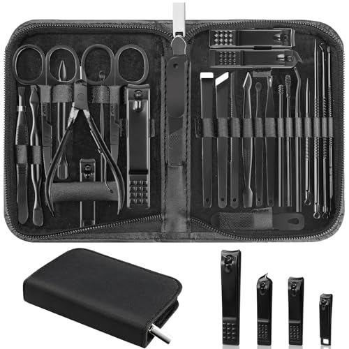 Manicure Set 26 in 1 Nail Clippers Set Pedicure Kit, Black | Stainless Steel, fingernail & toenail clippers, Personal Care, Manicure Kit, Family & Friends, Gift for Men Women