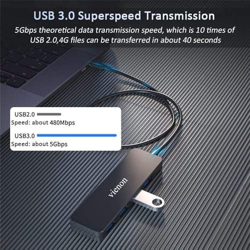 USB 3.0 Hub, VIENON 4-Port USB Hub USB Splitter USB Expander for Laptop, Xbox, Flash Drive, HDD, Console, Printer, Camera,Keyborad, Mouse