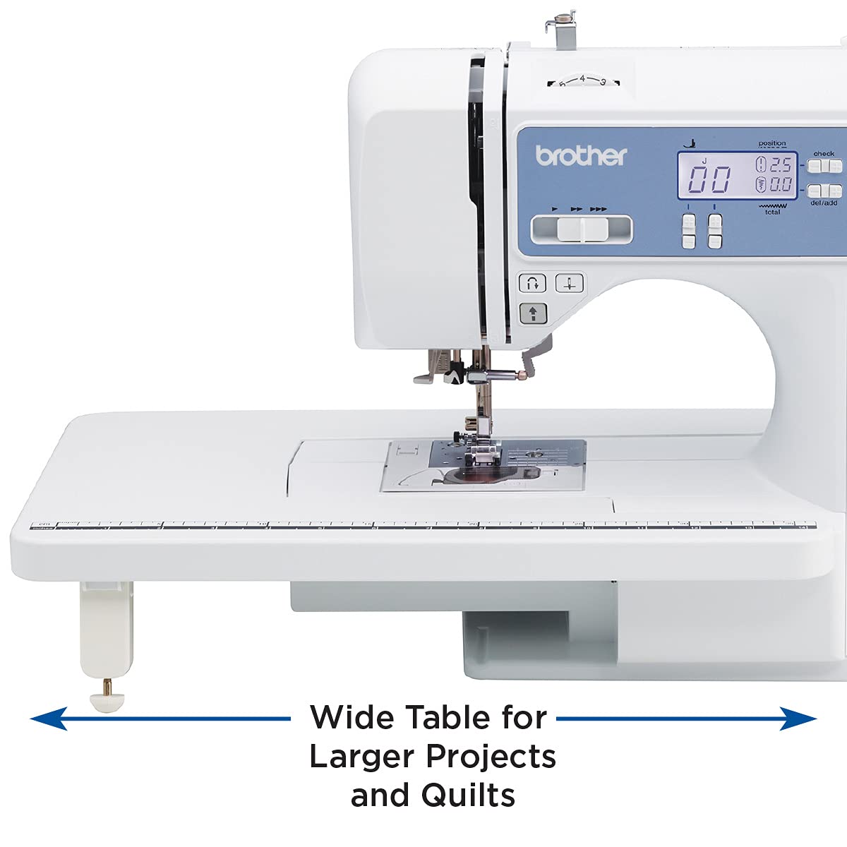 Brother Sewing and Quilting Machine, Computerized, 165 Built-in Stitches, LCD Display, Wide Table, 8 Included Presser Feet, White, 20x12x17