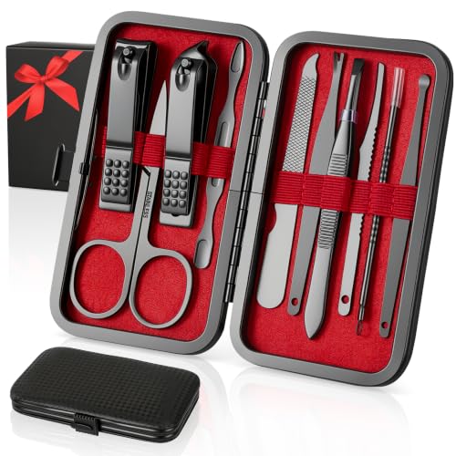 OKOMER Nail Clipper Set - Professional Manicure Set 10 PCS Stainless Steel Nail Kit with Travel Case, Nail Clippers Set Gift for Men Women