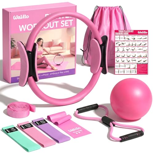 WALITO Home Pilates Kit for Women, Pilates Ring Set with Magic Circle, Resistance Bands, Figure 8 Workout Bands, Mini Ball, Compact Toning Fitness Essentials Starter Set Accessories Gift