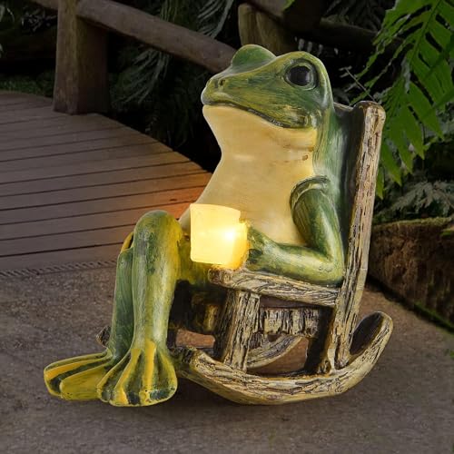 FOXMIS Miniature Frog Garden Statue Mom Gifts Home Decorations Fairy Garden Accessories Outdoor Lights Solar Garden Frog Decor Art Housewarming Gift for Patio,Yard,Lawn Ornament,3.89x2.36x3.93