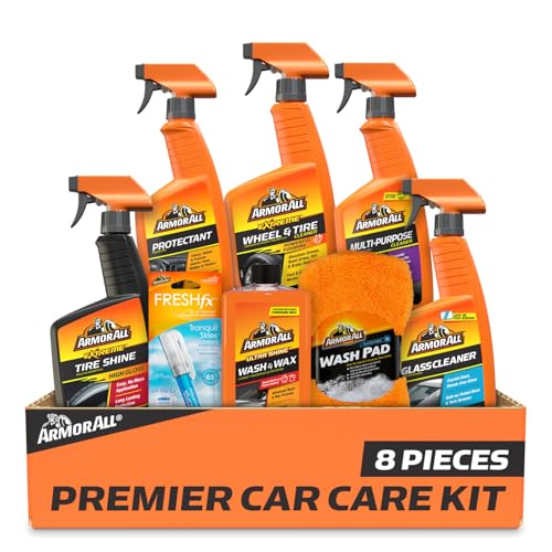 Armor All Premier 8-Piece Car Care Kit - Complete Car Detailing Set with Wax, Wash, Glass & Tire Cleaners, Gift for Car Lovers