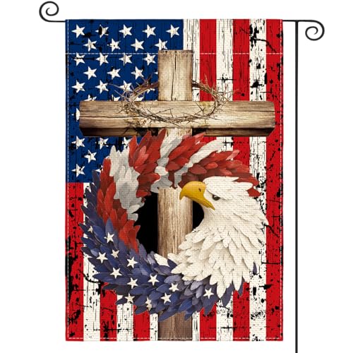 AVOIN colorlife Patriotic Stars and Stripes Eagle Wreath Garden Flag 12x18 Inch Double Sided Outside, USA 4th of July Memorial Day Independence Day Watercolor Yard Outdoor Decoration