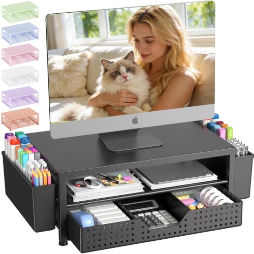 OPNICE Desk Organizer, Monitor Stand Riser with Drawer and 2 Pen Holders
