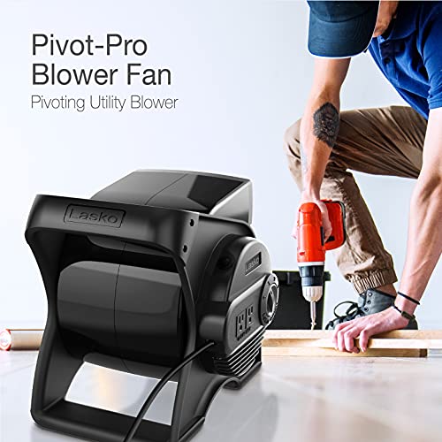 Lasko High Velocity Pivoting Utility Blower Fan, for Cooling, Ventilating, Exhausting and Drying at Home, Job Site, Construction, 2 AC Outlets, Circuit Breaker with Reset, 3 Speeds, 12", Black, U12104