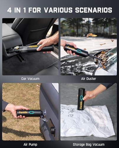 Fanttik Slim V8 Apex Car Vacuum, 19000PA High Power, 4 in 1 Portable Mini Vacuum, 2.5H Type-C Fast Charge, Up to 40 Mins Runtime, RobustCleanโข Handheld Vacuum for Car, Home, Keyboard Cleaning, Black