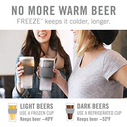 Host FREEZE Beer Glasses, 16oz Frozen Beer Mugs, Freezable Pint Glasses, Fathers Day Gifts, Birthday Gifts for Men, Dad Birthday Gift, Set of 2, Gray