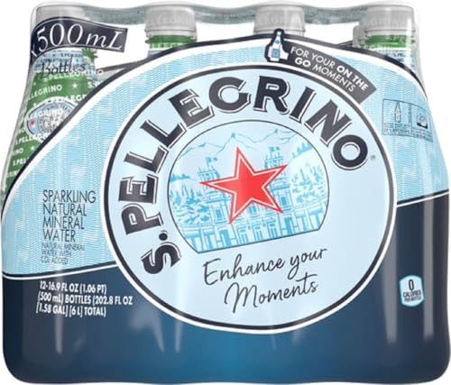 S.Pellegrino Sparkling Natural Mineral Water, Plastic Bottles, 16.9 Fl Oz (Pack of 12)