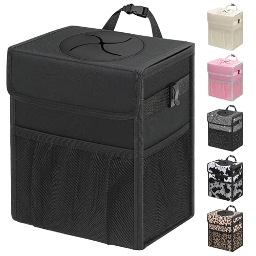 Capolo Car Trash Can with Lid, Leakproof Car Garbage Can Car Trash Bag