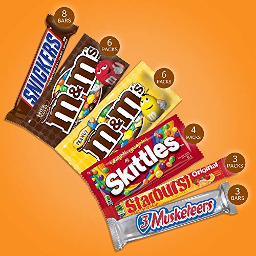 Mars M&M'S, SNICKERS, 3 MUSKETEERS, SKITTLES & STARBURST Variety Pack Full Size Bulk Candy Assortment, 56.11 oz, 30 Count