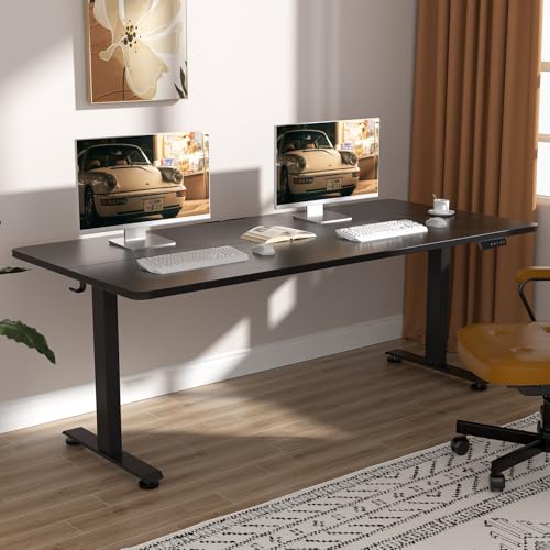 Veken 63x27.6 Inch Large Electric Standing Desk, Heights Adjustable, Sit to Stand Up, Work Home Office Computer Table for Walking Pad, Wooden Desktop Desks, Black