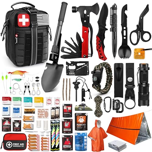 First Aid Kit 190 PCS, Survival Outdoor Camping Gear Set MOLLE Pouch, Black