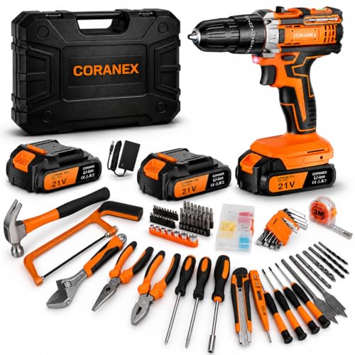 CORANEX 21V Cordless Drill Set with Toolbox & All-in-One Tool Kit