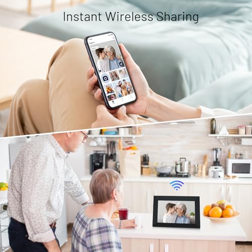 Anna Bella Digital Picture Frame 10.1 Inch IPS HD Touch Screen WiFi Smart Digital Photo Frame with 16GB Storage, Auto-Rotate, Easy Setup to Share Photos or Videos Remotely via AiMOR APP Black