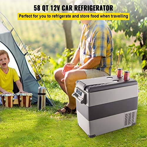 VEVOR 12 Volt Refrigerator, 58 Quart Car Refrigerator, Dual Zone Portable Refrigerator,RV Refrigerator with 12/24V DC and 110-240V AC, Freezer Fridge Cooler, for Car, RV, Camping and Home Use(-4℉~68℉)