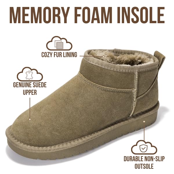 Project Cloud 100% Genuine Leather Ankle Boots for Women - Water Resistant with Memory Foam Insole Winter Boots for Women - Trending Shoes & Comfortable Women's Ankle Boots (Hippy, Olive, 7)