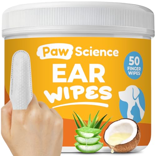 Paw Science Dog Ear Cleaner Wipes - Finger Wipes for Dogs & Cats - Cleaning, Soothing, & Deodorizing Itchy Ears - Pet Ear Relief Solution (Coconut)