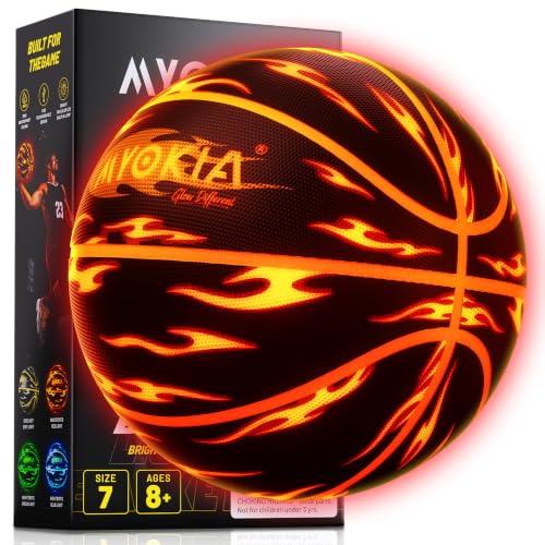 MYOKIA Rechargeable Light Up Basketball, RGB Glow in the Dark Ball, Size 7
