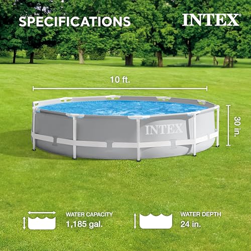Intex Prism Frame Above Ground Swimming Pool Set with 3 Ply Polyvinyl Chloride Material and Krystal Clear Filtration for Outdoor Use, Gray