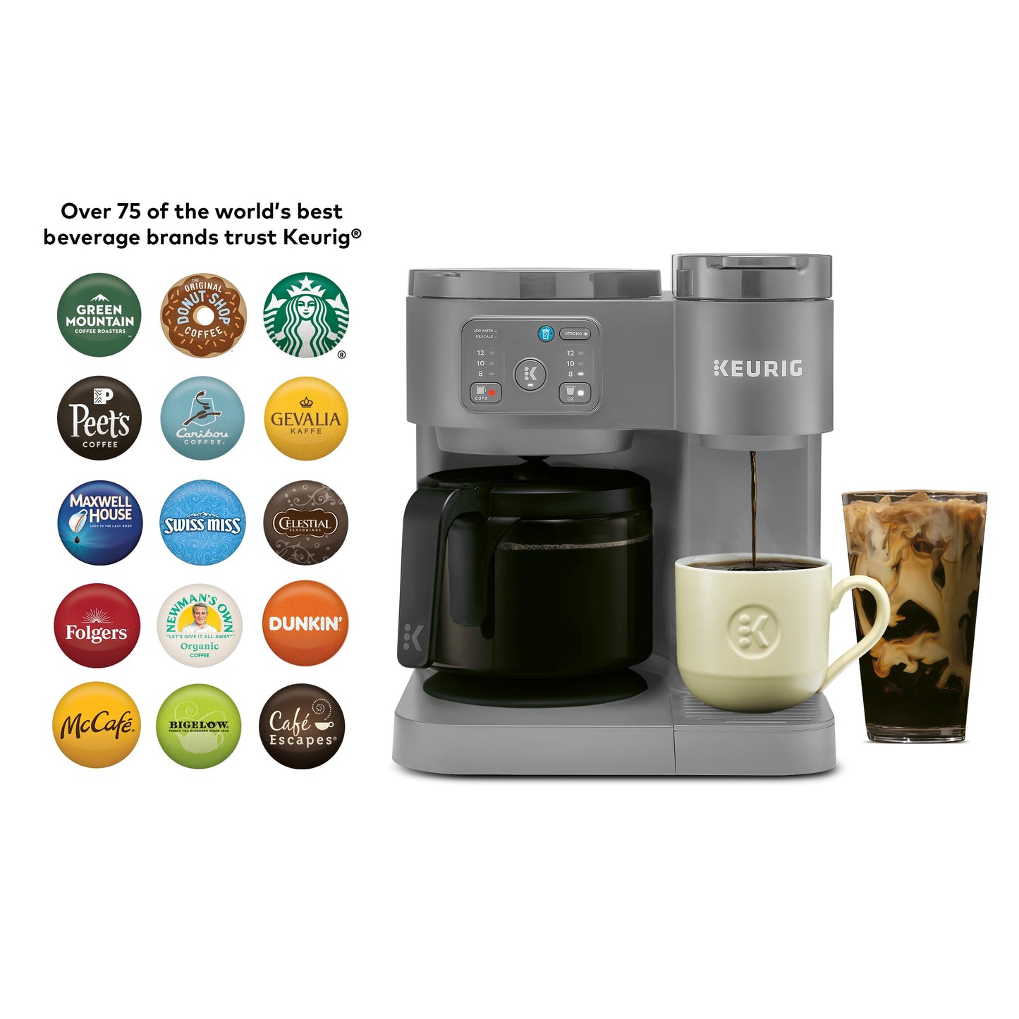 Keurig K-Duo Essentials, Hot & Iced Single-Serve K-Cup Pod Coffee Maker & Carafe, Moonlight Grey