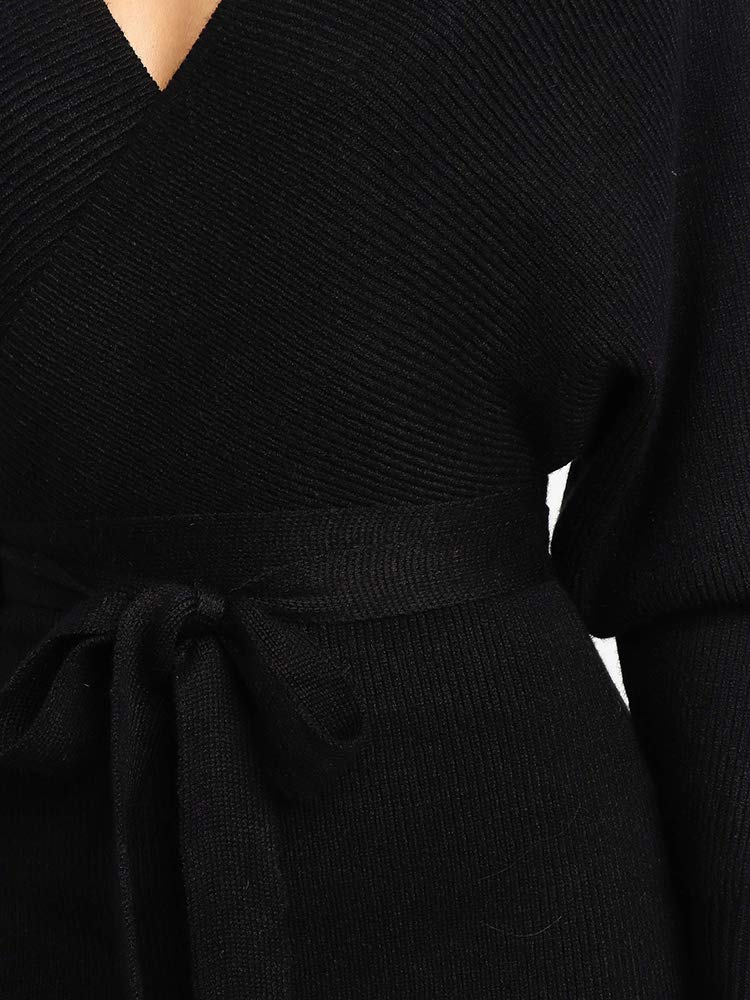 Chang Yun Women's Long Maxi Sweater Dresses Sexy Wrap Batwing V Neck Slit Open Back Holiday Bodycon Dress with Belt