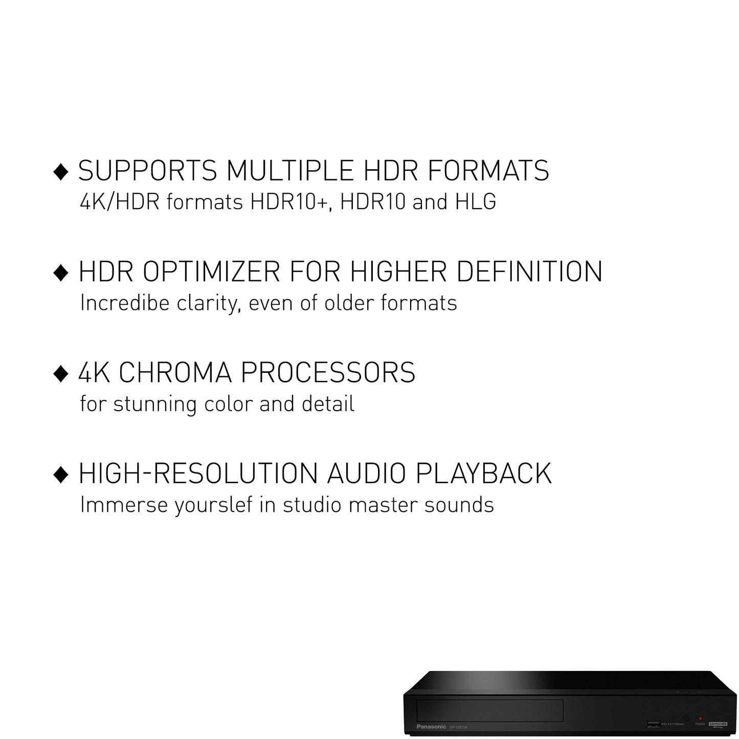 Panasonic 4K Blu Ray Player, Ultra HD Premium Video Playback and Hi-Res Audio - DP-UB154P-K (Black)
