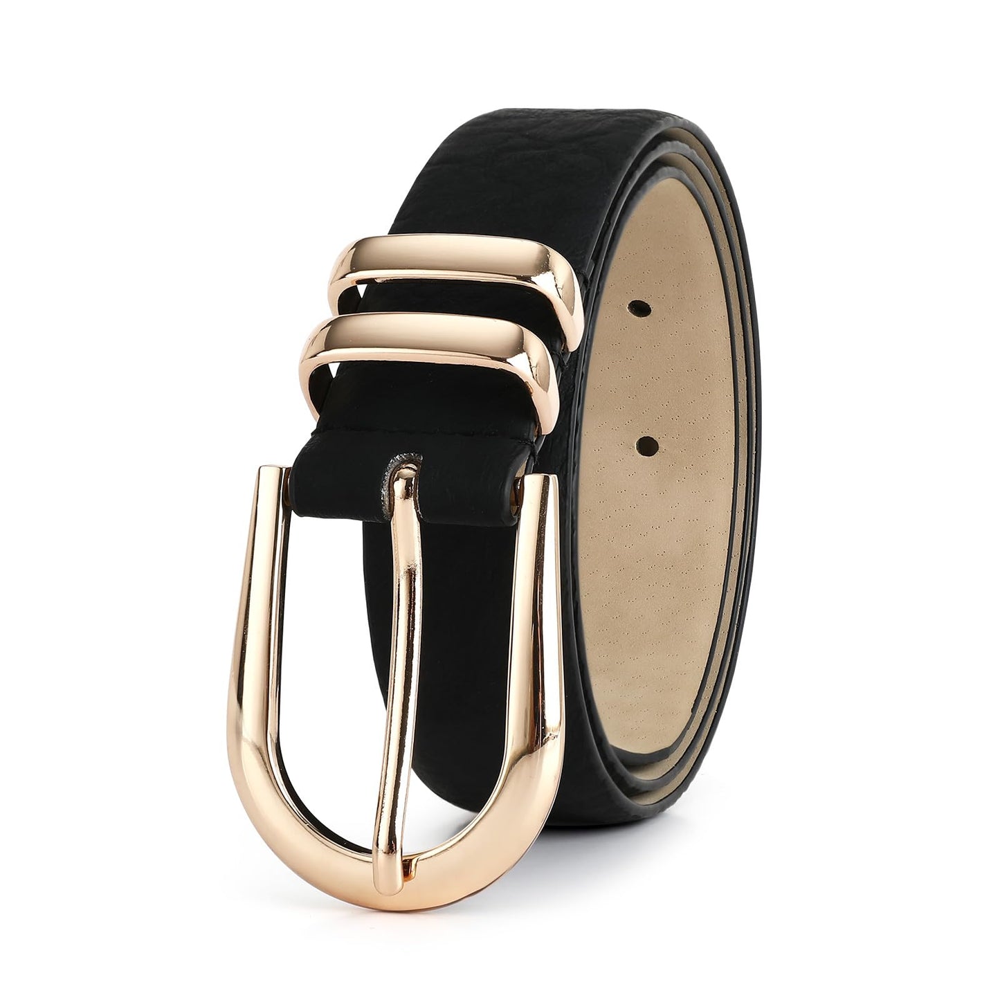 RISANTRY Women's Black Suede Belts with Gold Buckle Elegant Leather Waist Belt Fashion Ladies Belts for Jeans Dress