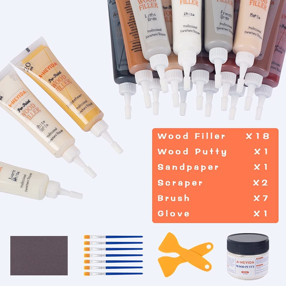 Wood Furniture Repair Kit - 18 Colors Wood Filler Hardwood Laminate Vinyl Floor Repair Kit Wood Putty Cabinet Touch Up Kit - Cover Scratches, Stains, Holes for Table, Door, Veneer, Cherry, Walnut