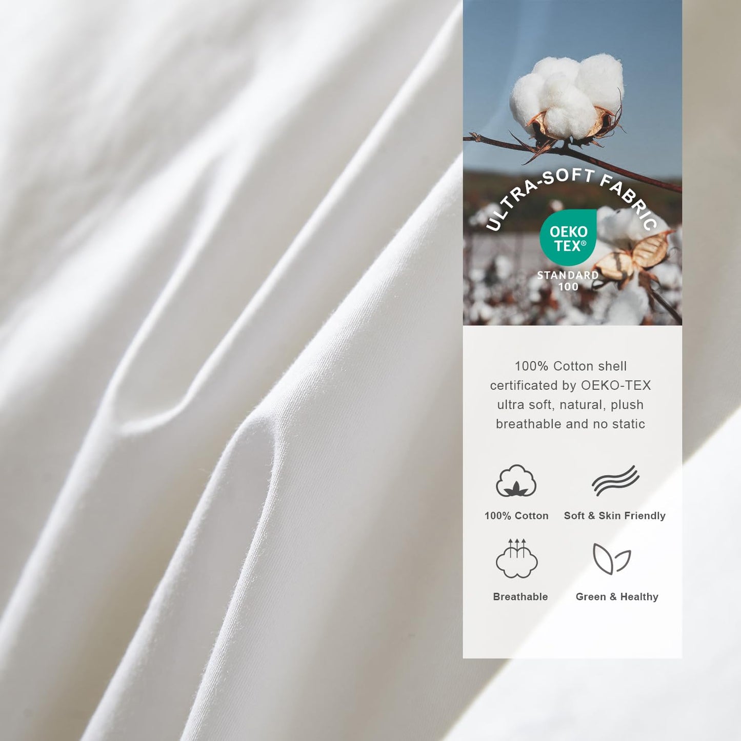 Royoliving Premium Feathers Down Duvet Insert Comforter Queen Size All Season Medium Warmth White 100% Cotton Cover with Corner Tabs (90x90, 50 oz)